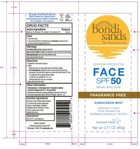 Bondi Sands Fragrance Free Face SPF 50 Sunscreen Mist 포장