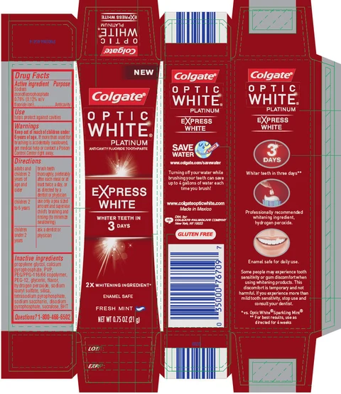 Colgate Optic White Platinum Express White Fresh Mint 포장