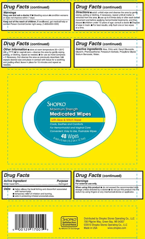 SHOPKO Maximum Strength Medicatedwith Aloe and Witch Hazel 포장