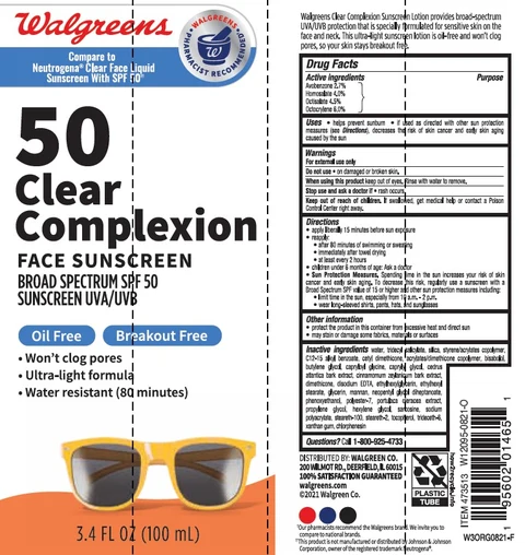 Walgreens SPF 50 Clear Complexion Face Sunscreen packaging