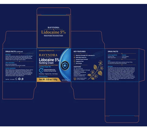 RAVYNDRA Lidocaine 5% Numbing Cream 포장