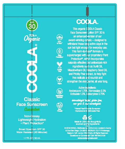 COOLA Classic Face Sunscreen CucumberSPF 30 packaging