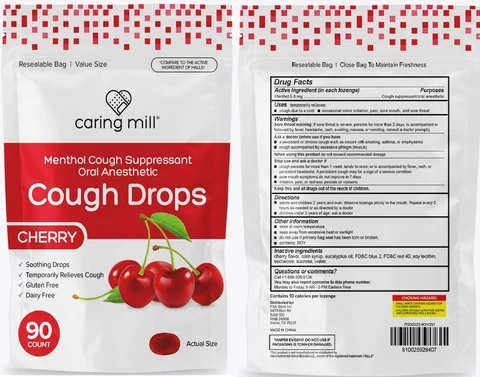 caring mill Cough drops CHERRY packaging