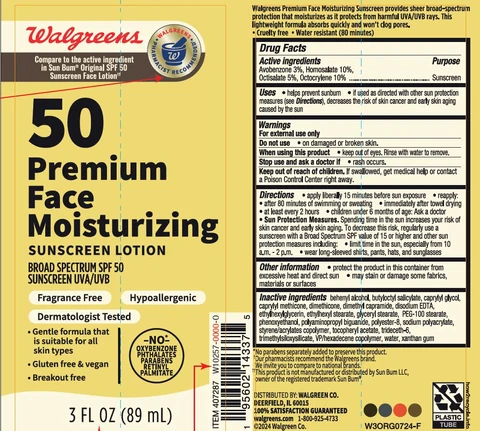 Walgreens 50 Premium Face Moisturizing Sunscreen 포장