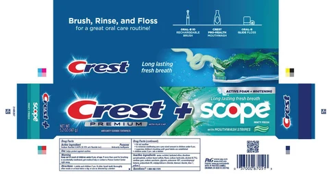 Crest Premium PlusScope Active Foam plus Whitening Minty Fresh 포장