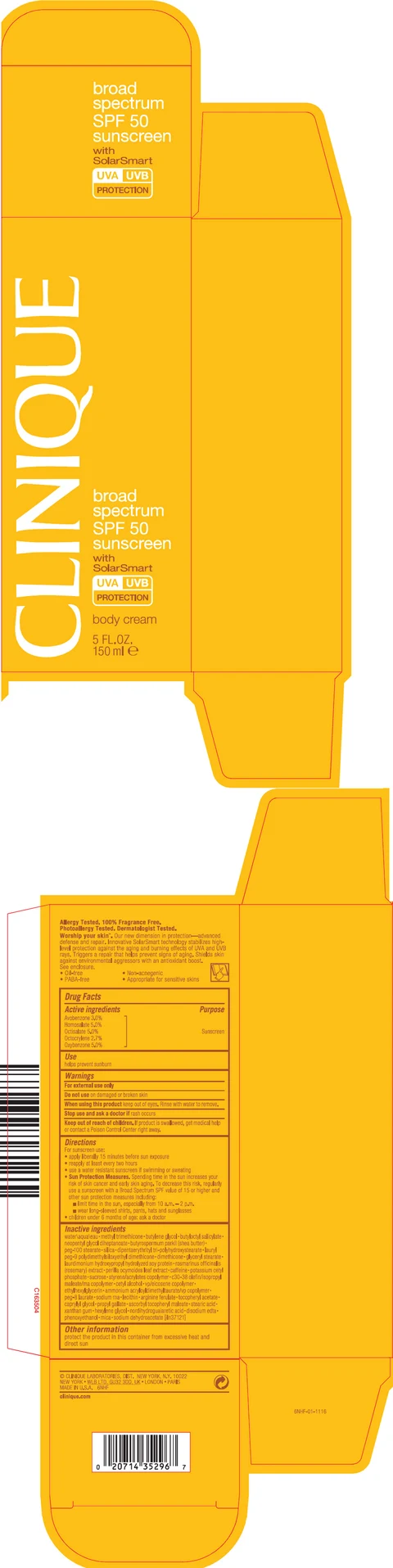 CLINIQUE BROAD SPECTRUM SPF 50 SUNSCREEN BODY WITH SOLAR SMART packaging