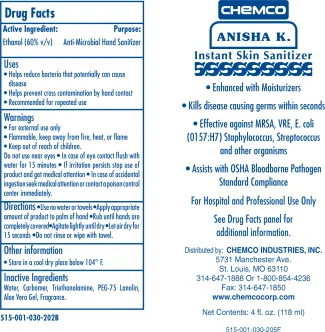 Chemco Anisha K. Instant Skin Sanitizer 포장