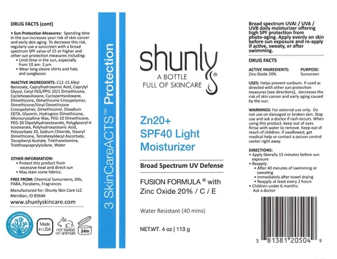 Shunly Zn20 Light Moisturizer 포장