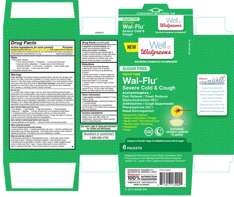 Walgreens Sugar Free Nighttime Wal-Flu severe cold and coughNatural honey lemon flavor packaging