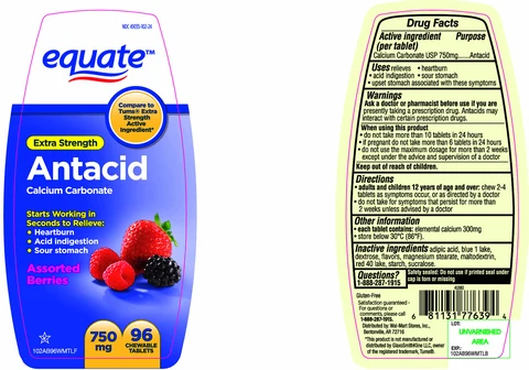 equate Extra Strength Antacid Calcium CarbonateAssorted Berries packaging