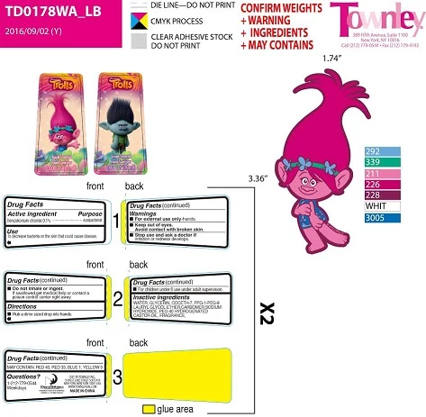 Trolls 2 pack Hand SanitizerTD0178WA packaging