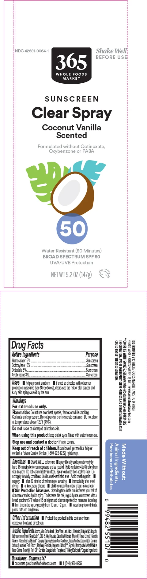 365 WHOLE FOODS MARKET SUNSCREEN CLEAR COCONUT VANILLA SPF 50 / 365 WHOLE FOODS MARKET KIDS CLEAR SUNSCREEN SPF 50 포장
