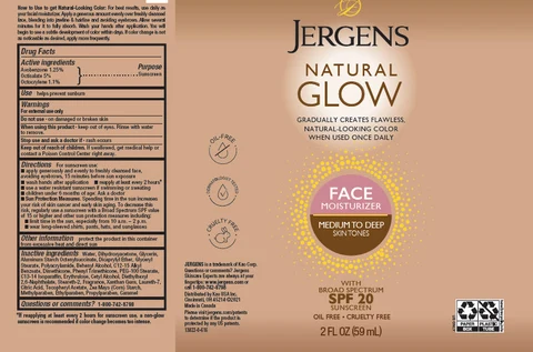 Jergens Natural Glow FaceMoisturizer Medium to Deep Skin Tones packaging