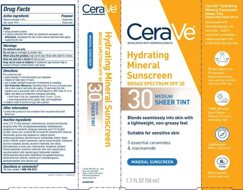 CeraVe Developed with Dermatologists Hydrating Mineral Sunscreen Broad Spectrum SPF 30 Face Sheer Tint Sunscreen 포장