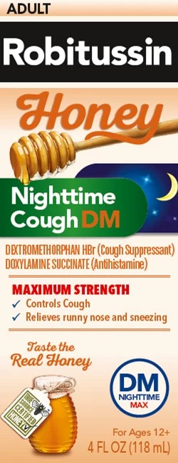 Robitussin Honey Maximum Strength Nighttime Cough DM packaging