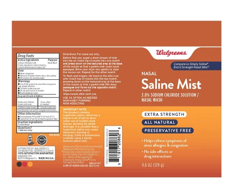 Walgreens Saline Mist Extra Strength packaging