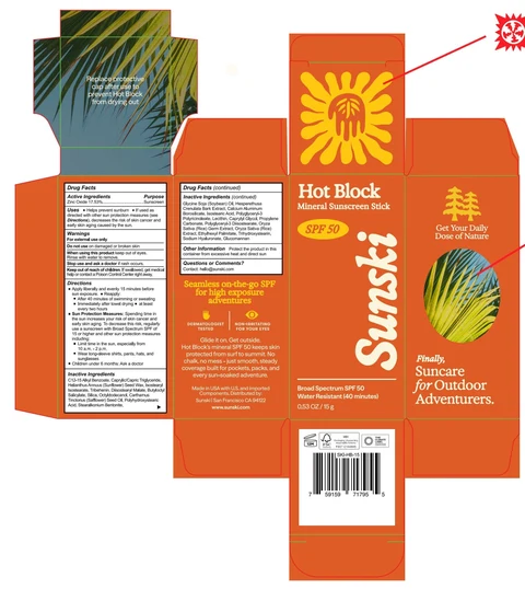 Sunski Hot Block Mineral Sunscreen Stick SPF 50 포장