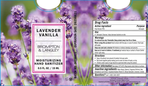 Brompton and Langley Moisturizing Hand Sanitizer Lavnder Vanilla packaging