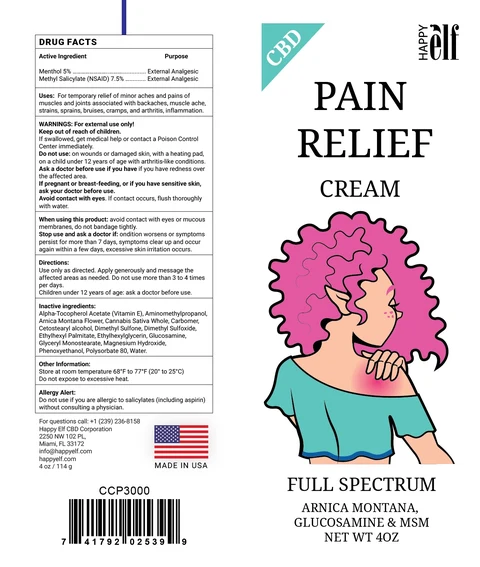 Happy Elf CBD Pain Relief Cream packaging