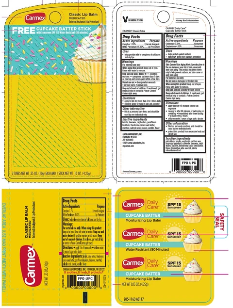 Carmex Classic Lip Balm Medicated Free Cupcake Batter Stick Sunscreen SPF 15 포장