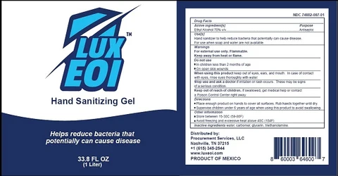 Lux Eoi Hand Sanitizing Gel packaging