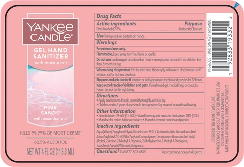 YANKEE CANDLE HAND SANITIZER with moisturizer Pink Sands packaging