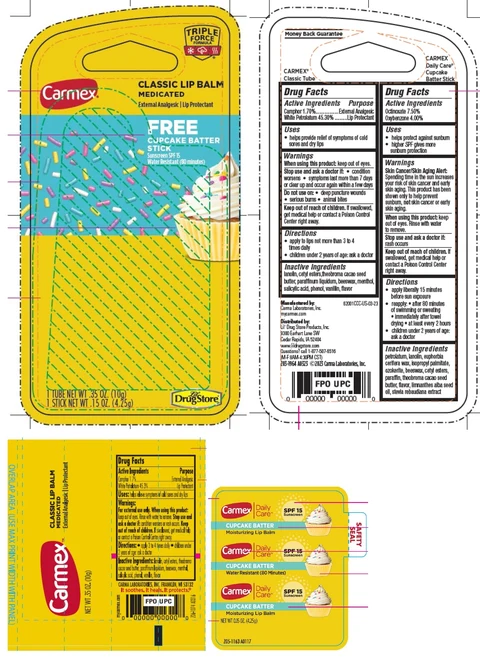 Carmex Classic Lip Balm Medicated Free Cupcake Batter Stick Sunscreen SPF 15 포장