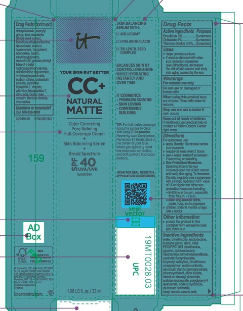 it cosmetics Your Skin But Better CC Plus Natural Matte Color Correcting Pore Refining Full Coverage Skin Balancing Serum Broad Spectrum SPF 40 Sunscreen 포장