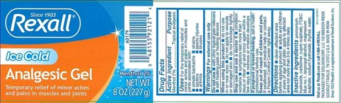 Rexall ICE COLD ANALGESIC packaging