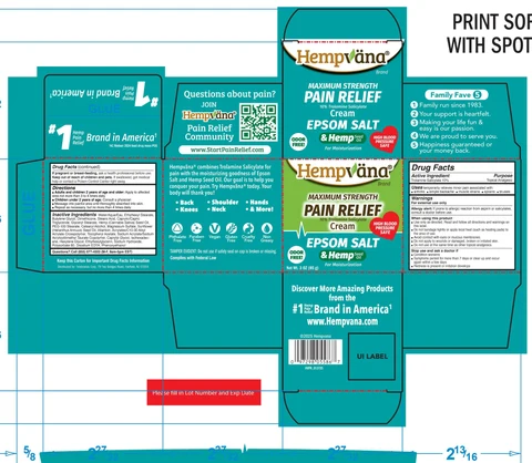 Hempvana Maximum Strength Pain Relief Cream 10% Trolamine Salicylate 포장