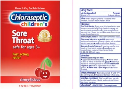 Chloraseptic Childrens Sore Throat Cherry packaging