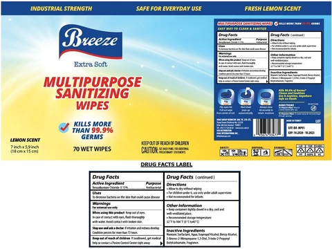 BREEZE MULTIPURPOSE SANITIZING WIPES 포장