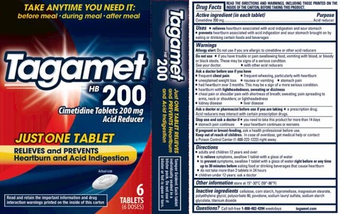 Tagamet ® HB 200 Cimetidine Tablets 200 mg Acid Reducer 6 tablets (6 doses)