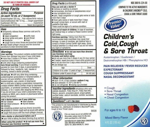 Childrens Cold, Cough and Sore Throat packaging