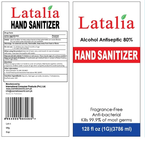 Latalia Hand Sanitizer 80 Alcohol Antiseptic packaging