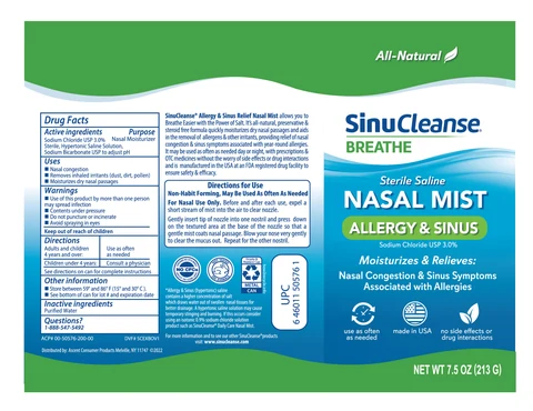 SinuCleanse Sterile Saline Mist 포장