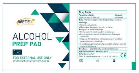 Wetex Alcohol Prep Pad packaging