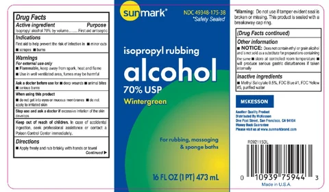 Principal Display Panel NDC 49348-175-38 isopropyl rubbing alcohol 70% USP Wintergreen 16 FL OZ (1 PT) 473 mL