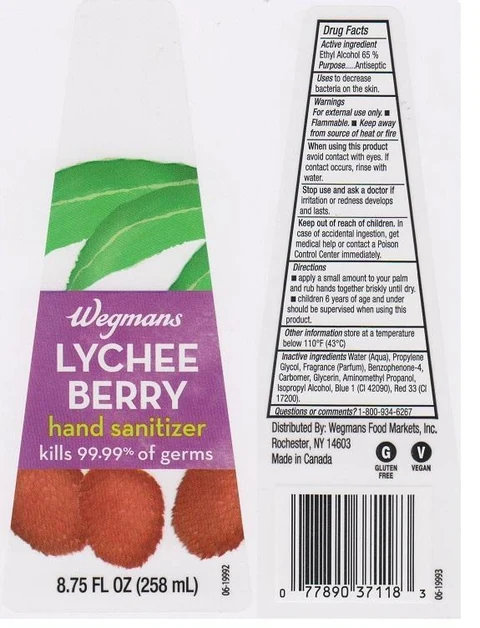 WEGMANSHAND SANITIZER LYCHEE BERRY packaging