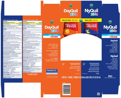 Vicks DayQuil Kids and Vicks NyQuil KidsCOLD and COUGH plus FEVER 포장