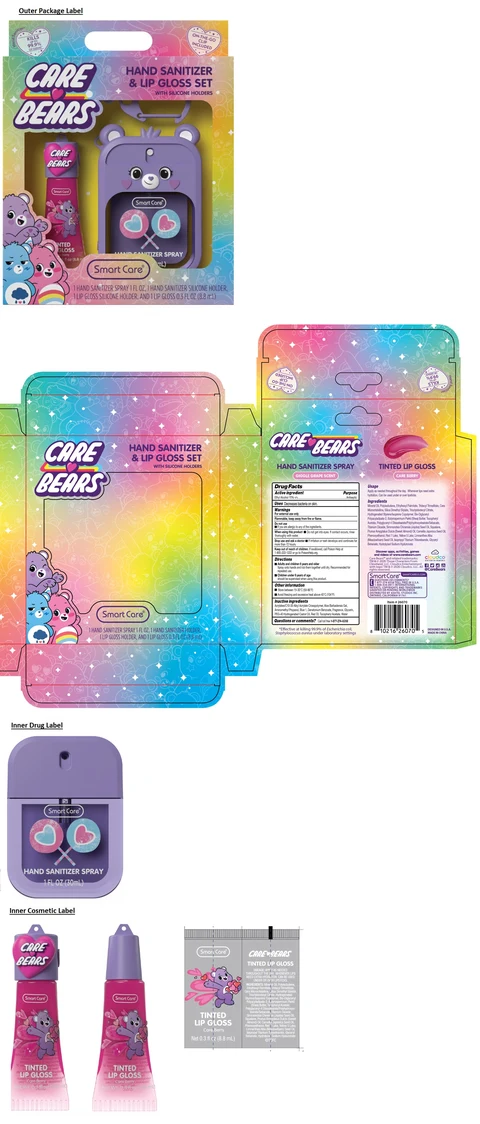 SMART CARE CARE BEARS HAND SANITIZER AND LIP GLOSS SET 포장
