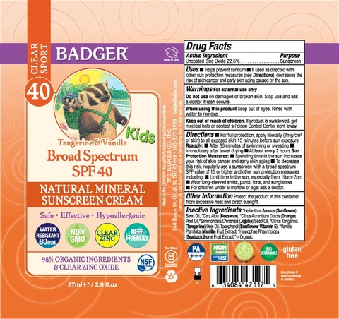 Badger Kids Broad Spectrum SPF 40 Natural Mineral Sunscreen Cream 포장
