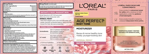 Loreal Paris Age Perfect Rosy Tone SPF 30 Renew and revive healthy tone Visibly younger-looking skin packaging