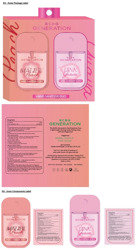 BCBG GENERATION HAND SANITIZER DUO - MALIBU Peach and PINK Guava SCENT 포장