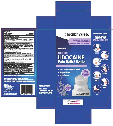 HealthWise Roll-On Lidocaine Pain Relief Liquid Lavender Scent packaging