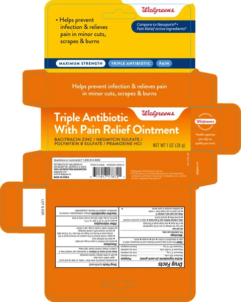 Walgreens Maximum Strength Triple Antibiotic With Pain Relief packaging