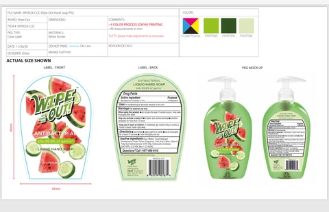 WIPE OUT ANTIBACTERIAL Liquid Hand cucumber melon packaging