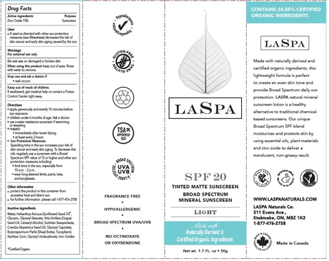 LASPA TINTED MATTE SUNSCREEN SPF 20 GOLDEN / LASPA TINTED MATTE SUNSCREEN SPF 20 LIGHT / LASPA TINTED MATTE SUNSCREEN SPF 20 BRONZE / LASPA TINTED MATTE SUNSCREEN SPF 20 RICH BROWN / LASPA TINTED MATTE SUNSCREEN SPF 20 DEEP UMBER packaging