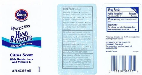 KROGERWATERLESS HAND SANITIZER CITRUS SCENT 포장