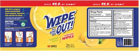 WIPE OUT Antibacterial Wipes Lemon Scent packaging
